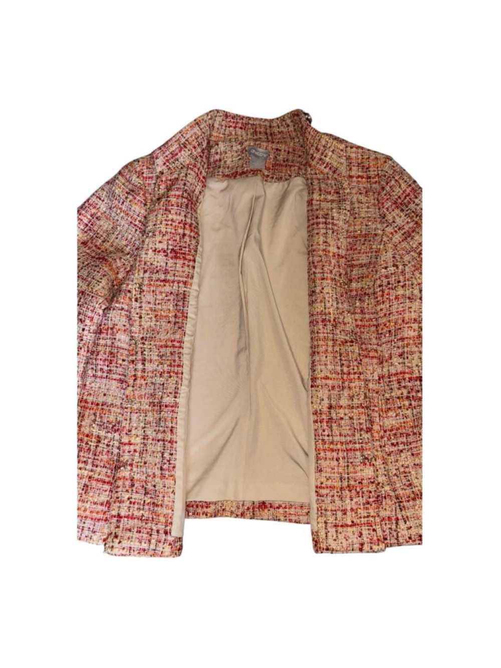 Chicos Tweed Open Blazer Jacket Size 1 Pink And Sequin Detail - Picture 4 of 7